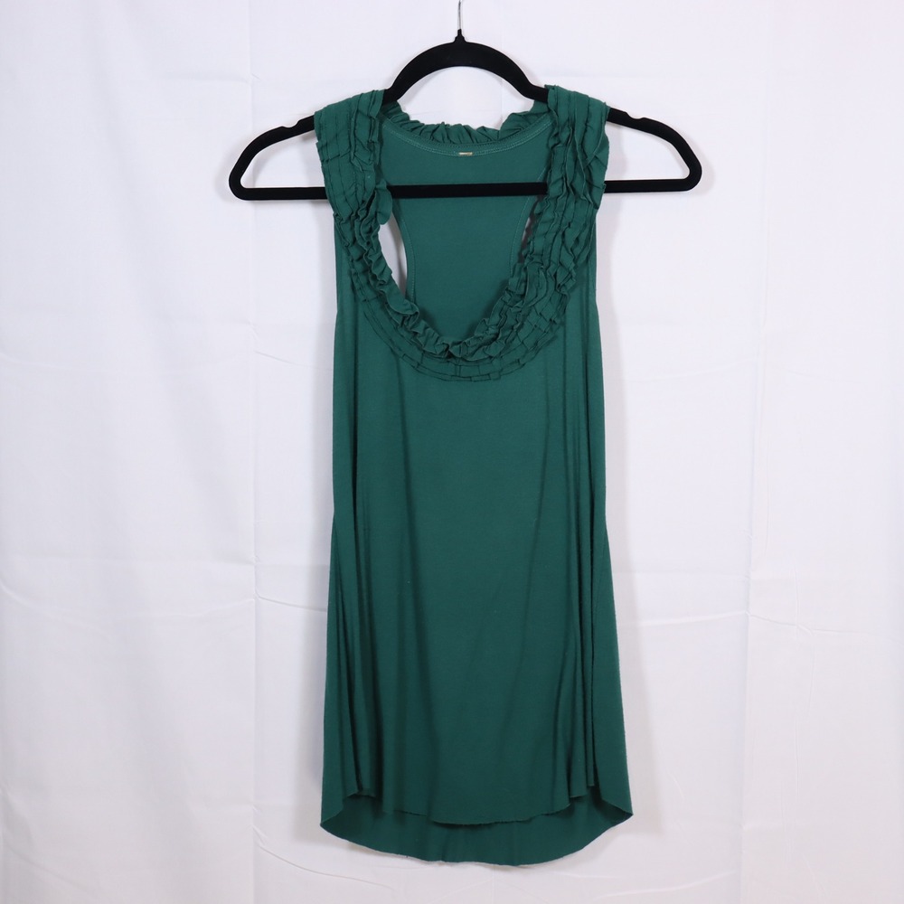 Unbranded Ruffle Neck‎ Tank Top Small Green Womens Racerback Casual